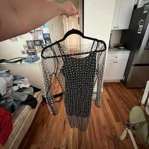 Elegant Black Sheer Pearl-Embellished Dress